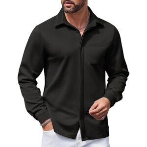 Black Men's Long Sleeve Wrinkle Free Casual Button Down Untucked Dress Shirt